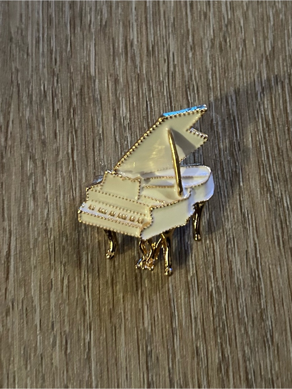 White Piano Brooch with Gold Accents